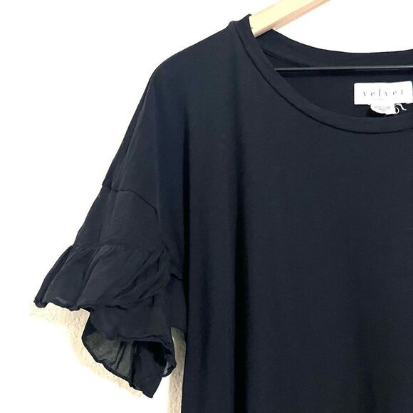 Velvet by Graham & Spencer's Sibel Cotton Contrast Ruffle Dress Black Size M - Picture 6 of 12